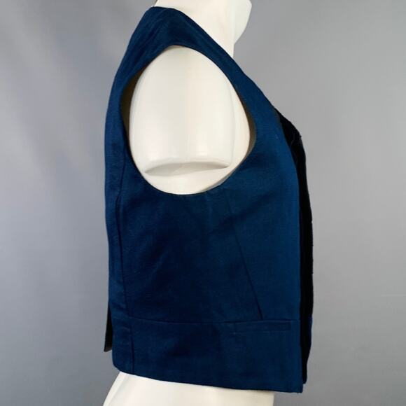 HAIDER ACKERMANN Size 38 Navy Black Cotton Linen Cropped Vest - Picture 3 of 6